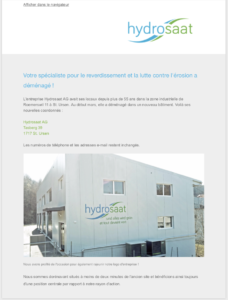 Newsletter - Hydrosaat AG a déménagé